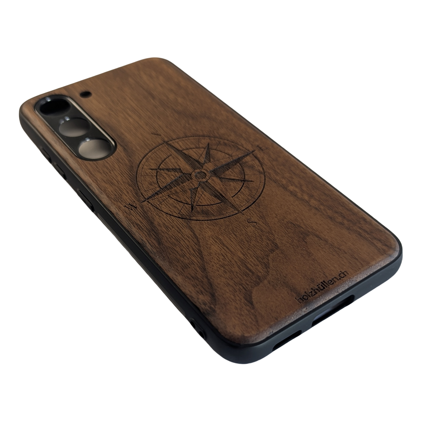Handyhülle Kompass Nussbaumholz